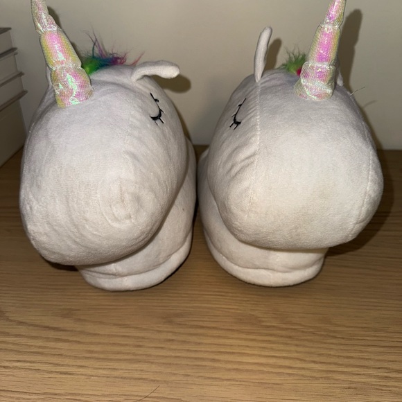 Unicorn Plush Slippers - White - Picture 2 of 7
